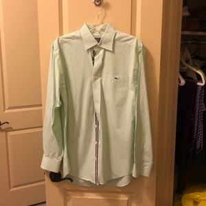Green & White Stripe button down
